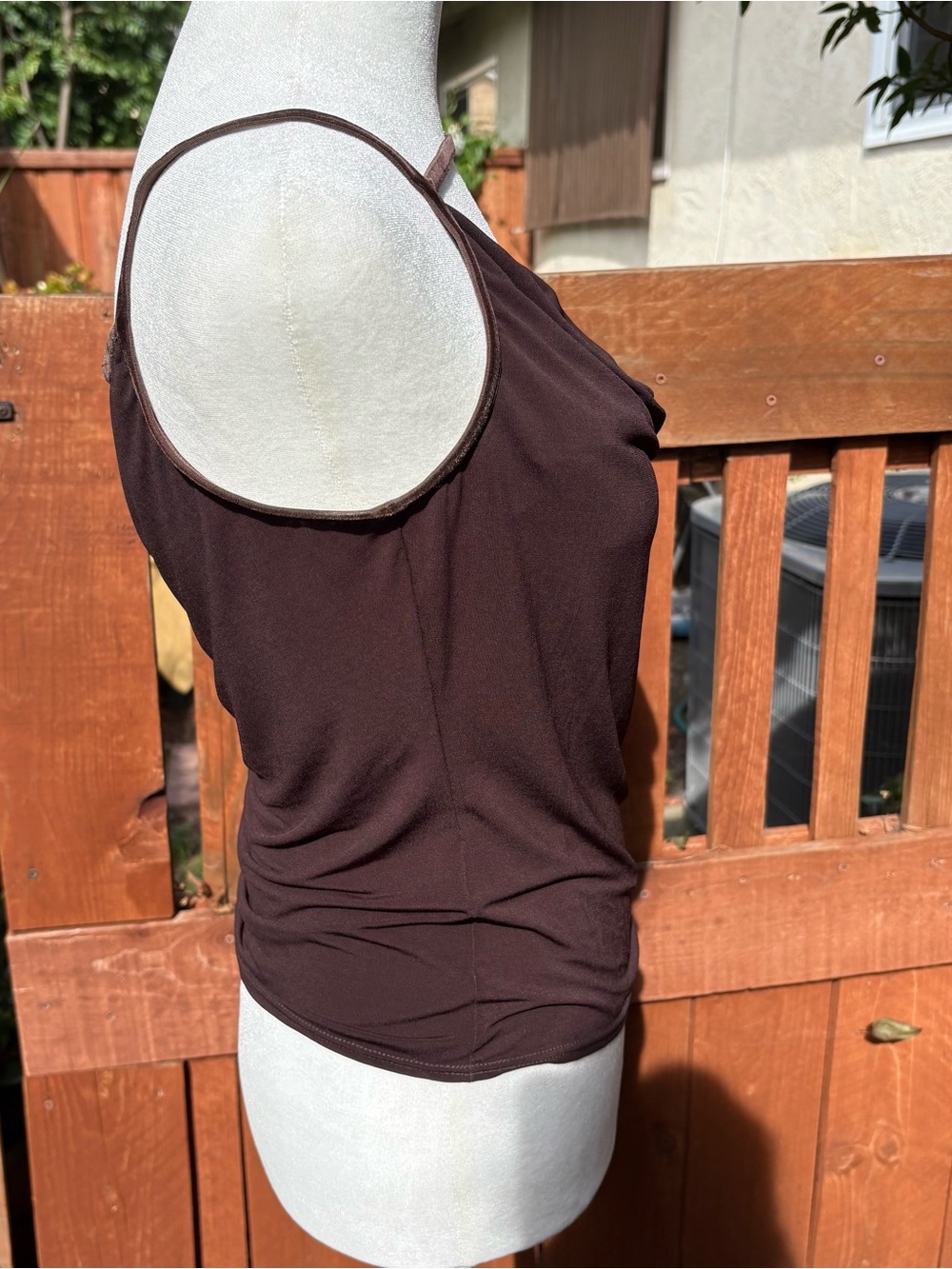 Max Studio Brown Cowl Neck Camisole Velvet Trim Size Small - Picture 4 of 7